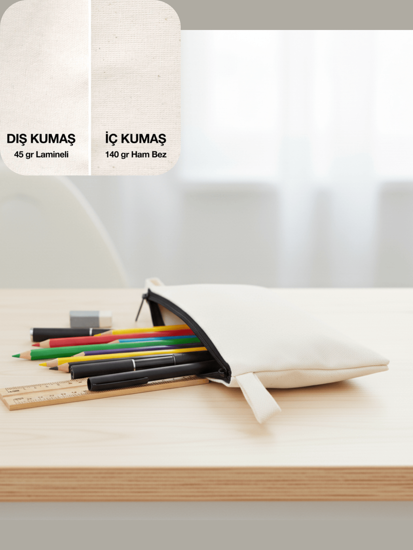 Lamineli Sublimasyon Bez Makyaj & Kalemlik Çanta | 10 x 20 cm - bez çanta - Dçanta