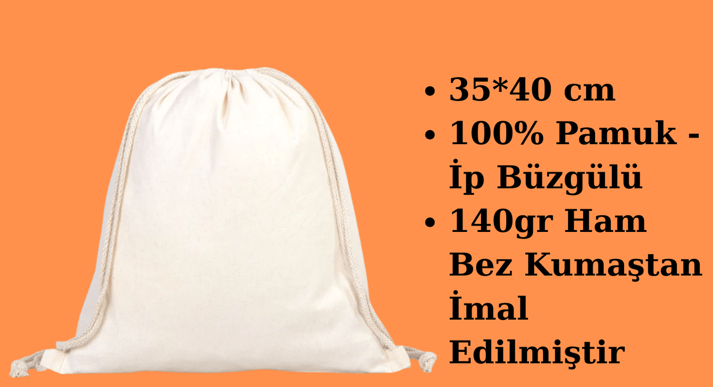 Büzgülü Bez Sırt Çantası 35x40 cm - bez çanta - Dçanta