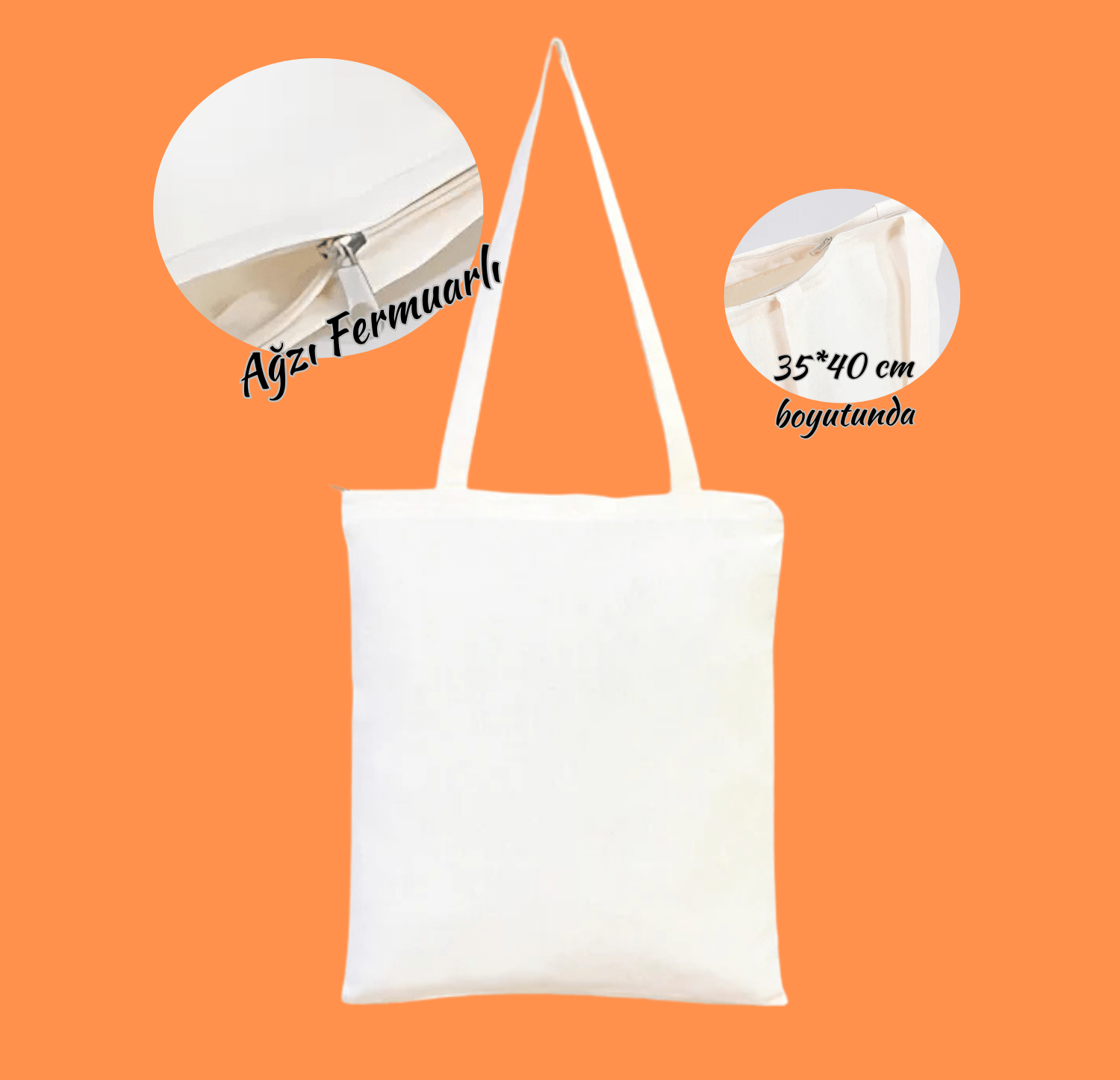 Fermuarlı Ham Bez Çanta 35x40 cm - bez çanta - Dçanta