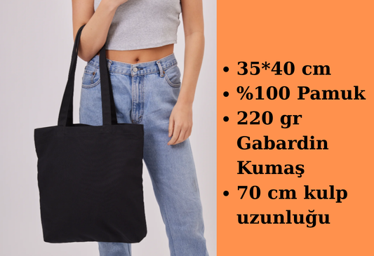 Siyah Gabardin Bez Çanta 35*40 cm
