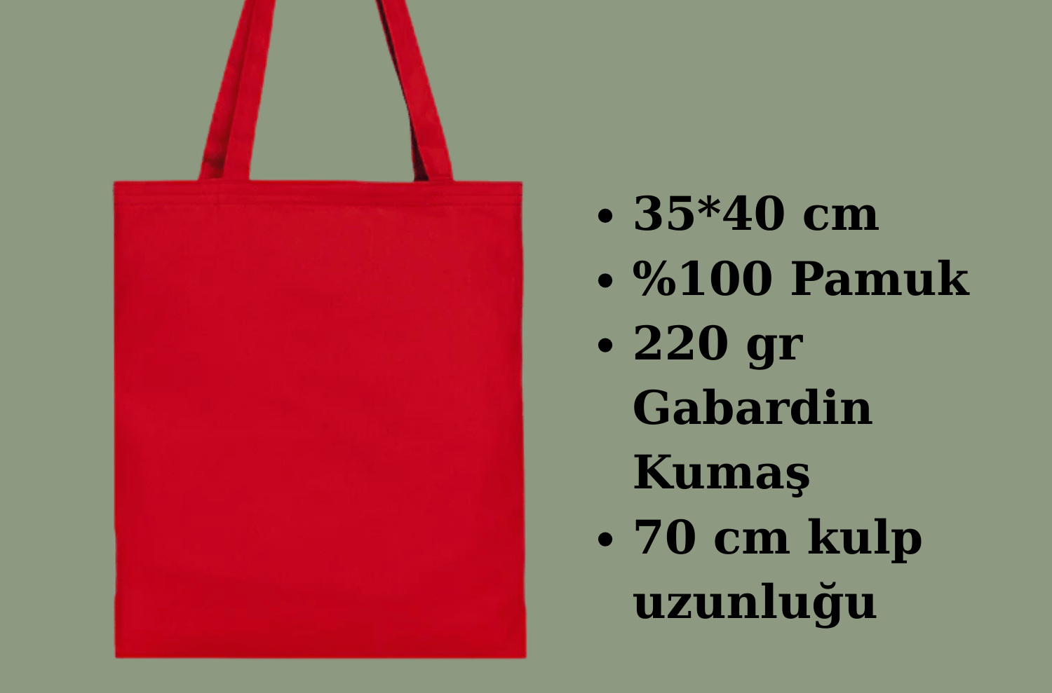 Kırmızı Gabardin Bez Çanta 35x40 cm - bez çanta - Dçanta