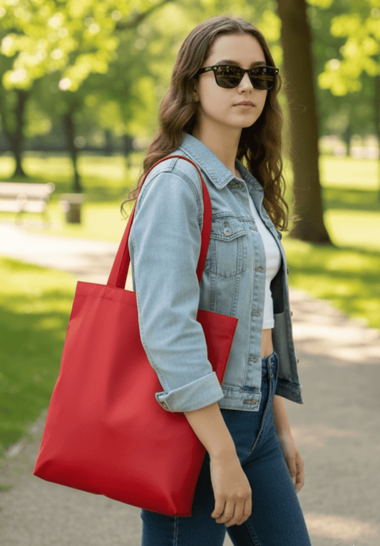 Körüklü Gabardin Kırmızı Çanta |35x40x10 cm - bez çanta - Dçanta