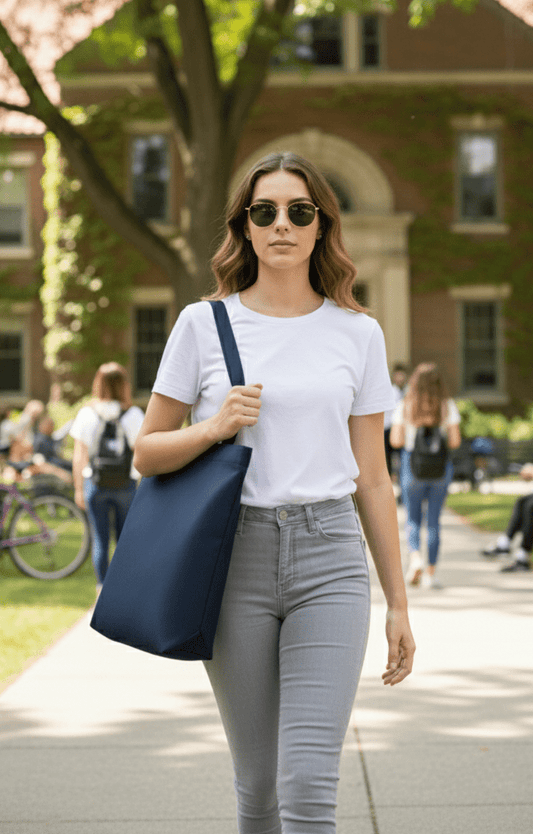 Körüklü Gabardin Lacivert Çanta | 35x40x10 cm - bez çanta - Dçanta