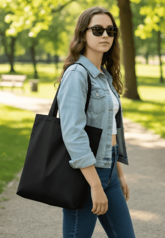 Körüklü Gabardin Siyah Çanta | 35x40x10 cm - bez çanta - Dçanta